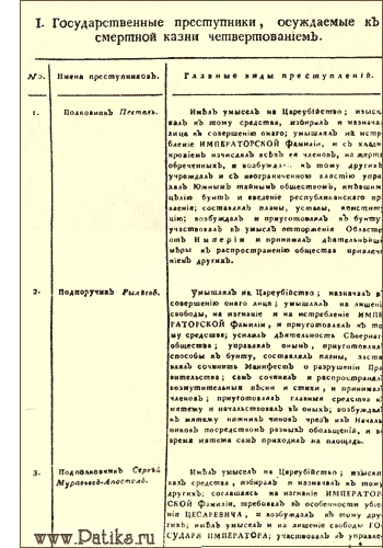 Первый лист из приговора Верховного уголовного суда над декабристами. www.patiks.ru